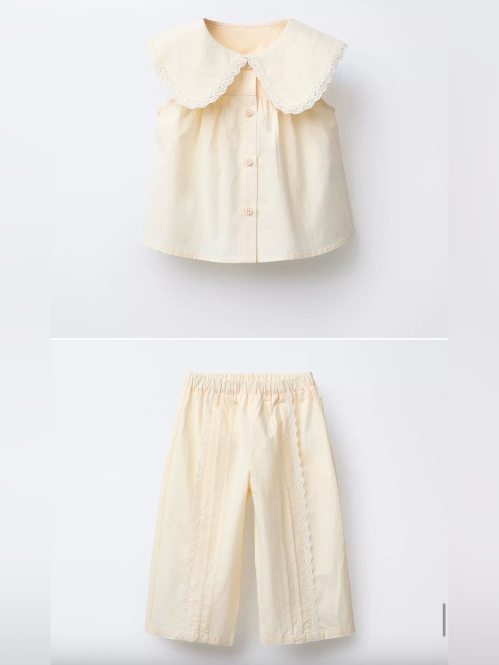 Zara Poplin Cream Shirt & Pants Set Lace Trim - Size: 5T